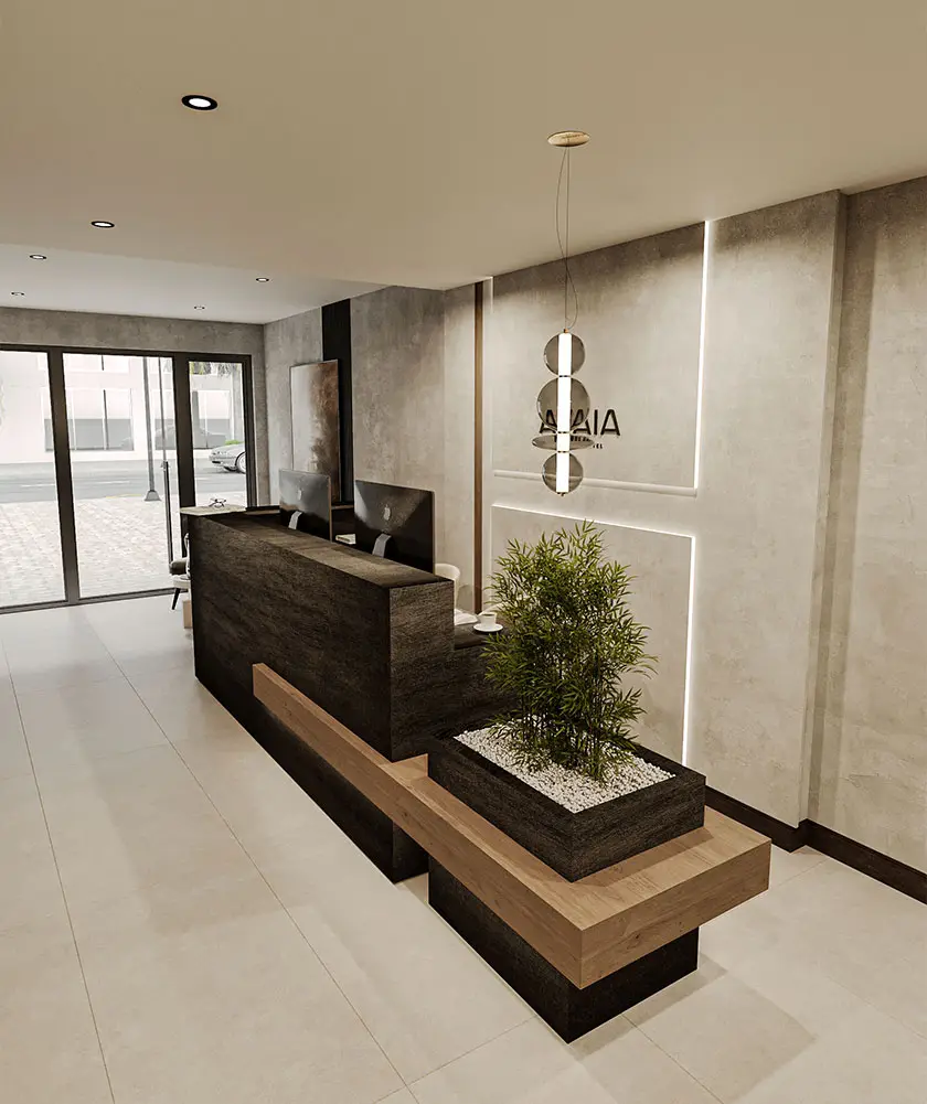 AVAIA Boutique Hotel lobby with minimalist design and elegant reception area