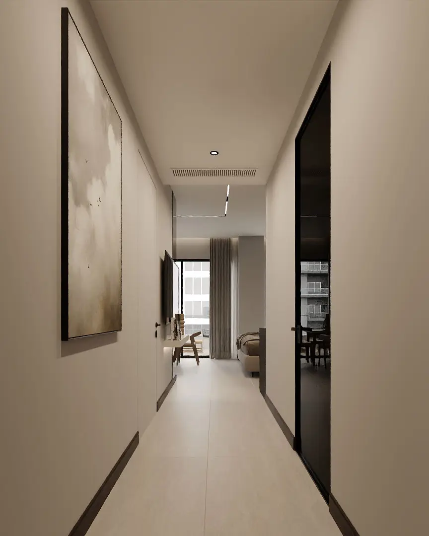 Luxury room hallway with modern lighting and clean design